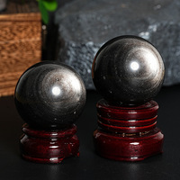 Sphère d'obsidienne chatoyante naturelle or et argent, boule de cristal d'obsidienne chatoyante, sphère de pierre précieuse de guérison pour la décoration intérieure