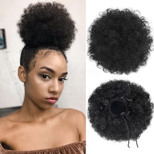 Chignon bouclé Afro bouffée cordon de serrage queue de cheval cheveux 8 pouces court Afro crépus bouclés chignon Extension postiches grande taille - Product Image 1