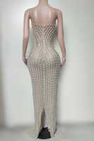 Robe de soirée longue sirène Ocstrade Hot Sheer Pearl Rhinestone, bretelles spaghetti, fente arrière, moulante, pour chanteuse, spectacle sur scène