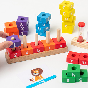Bloc empilable en bois jouet Alphabet <span class=keywords><strong>orthographe</strong></span> et lecture de mots jouet de tri en bois enfants ensemble de Coordination œil-main - Product Image 4