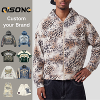 Sweat-shirt zippé personnalisé en molleton bouclette lourd 360G pour homme, coupe ample et carrée, imprimé léopard, style streetwear américain vintage