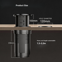 Pop-up-Steckdose, Ausfahrbare Schreibtisch-Steckdose mit 4 AC-Anschlüssen, 15W Kabelloses Laden, 2 USB-A + 2 USB-C, Bluetooth-Lautsprecher
