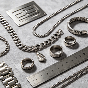 Gioielli Punk da Uomo in Acciaio Inossidabile Personalizzati all'Ingrosso OEM ODM, Collana a Maglia Cubana, Bracciale a Rete, Anelli Texturizzati per Uomo - Product Image 1