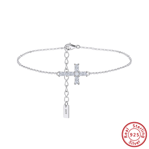 Pulsera de Cable Ajustable con Cruz Horizontal Micro Pavé Completo de Plata S925 Grabada, para Uso Diario, Fina, de Fabricante de Joyería - Product Image 2