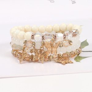 Fashion Jewelry Zinc Alloy Beaded <b>Bracelets</b> Set 4Pcs Butterfly Charm Imitation Pearl <b>Crystal</b> Rhinestone Women's Gift Made China - Product Image 4