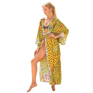 Vestidos de Playa para Mujer, Caftán, Vestidos Casuales, Estilo Bohemio, Vestido Maxi Holgado con Estampado de Leopardo - Product Image 1