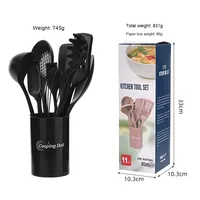 11 pièces ménage cuisine Silicone ustensiles de cuisine ensemble poêle antiadhésive spécial spatule de cuisson PP cuisson ustensiles de cuisine stockage sûr