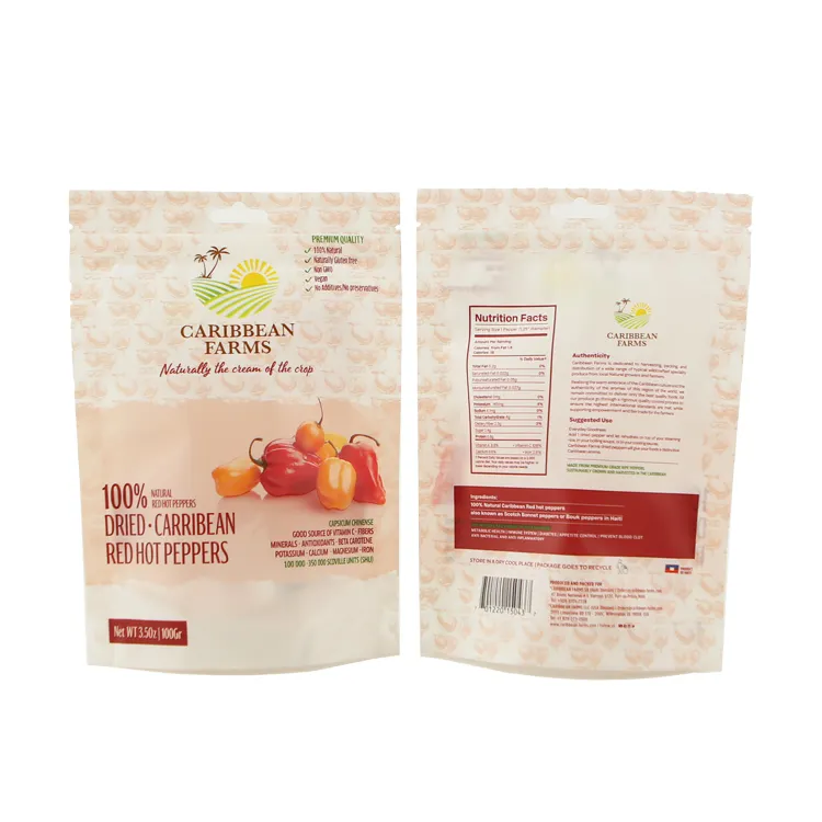 Pochette en forme debout imprimée personnalisée 750g de farine de poivre sac en mylar de légumes secs pour aliments surgelés