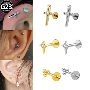 OEM 16G G23 Titanium Zirkoon Bruiloft Oorbellen Oorbeugel Body <span class=keywords><strong>Piercing</strong></span> Sieraden Platte Achterkant Trendy Labret - Product Image 5