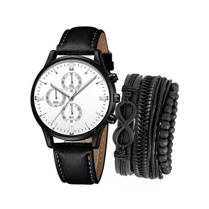 Luxury Men's Quartz Business <b>Watch</b> Custom <b>Leather</b> Strap Set with Glass Dial - Product Image 1