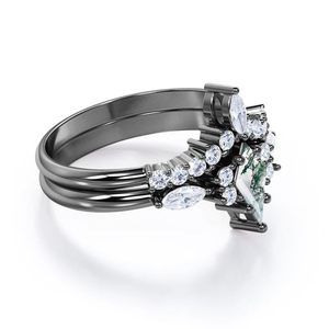 แหวนแต่งงานเงินแท้ 925 รูปมงกุฎ ประดับมอสอาเกต 1.75 กะรัต แบบหนามเตย 2 ชั้น ดีไซน์เรขาคณิต สำหรับผู้หญิง ออกงาน ขายส่งจากโรงงาน - Product Image 3