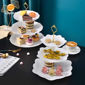Hotel 3 tier fruit plate cake serving trays sets plastic dessert display afternoon tea stand