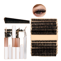 Kit de cils en grappe DIY pré-mappés, effet wispy et volumineux, en fibres synthétiques, fabriqués à la machine, extensions de cils confortables avec bande de base en coton noir