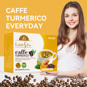 <span class=keywords><strong>Café</strong></span> Adelgazante de Cúrcuma 3 en 1 del Sudeste Asiático para Comercio Electrónico, 10g x 10 Bolsas, 100g Total, Venta al por Mayor, Extra Fuerte - Product Image 1