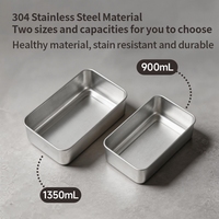 Boîte à lunch en acier inoxydable 304 de 1350 ml, réchauffable, avec couvercle en plastique sans BPA, contenants alimentaires Bento avec sangles