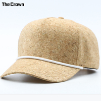 Gorra de béisbol de corcho de 5 paneles con logotipo personalizado y cuerda, venta al por mayor, fabricante de gorras vintage con textura de madera