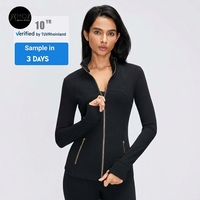 Veste de yoga légère à séchage rapide pour femme, col montant, fermeture éclair intégrale dorée, vêtement d'extérieur confortable pour la course et le fitness