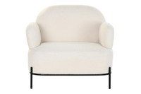 Chaise d'Appoint Moderne pour Salon Studio Design Blanc Teddy Tissu Rembourrage Fauteuil en Métal Modulaire Tufté Doux
