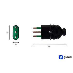 Enchufe eléctrico Gloca 10A 250V negro, enchufe macho con conexión a tierra estándar italiano, juego de 5 - Product Image 2