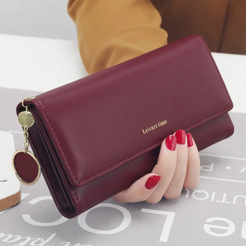 Luxury Women Fashion Large Capacity Clutch Purse PU Solid Color Round Buckle Long Wallet