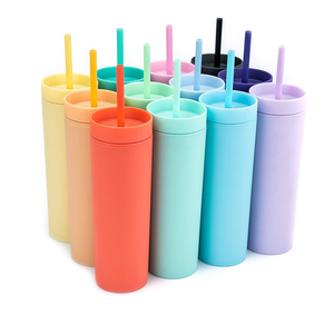 Disposable 16oz Plastic PP Rectangular Double Layer Tumblers <b>Lid</b> <b>Straws</b> Portable Coffee Water <b>Cup</b> Christmas Gifts Zenidoo Brand - Product Image 1