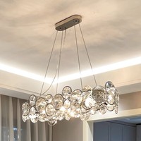 Lustre de salle à manger moderne en acier inoxydable PM, design nordique, cristal K9, lampe suspendue ronde de luxe, luminaire de salon de villa