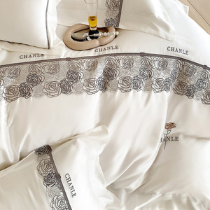 Copripiumino ricamato estivo bianco personalizzabile set biancheria da letto matrimoniale in fibra di lyocell 100% - Product Image 5