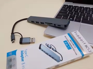 8 cổng USB Hub Splitter USB3.0 + USB2.0 * 3 + USB-C truyền dữ liệu + TF + SD + 3.5mm âm thanh Docking Station Type-C HUB - Product Image 6