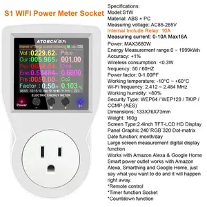 Plug-in US soket Power Meter WiFi cerdas, Monitor energi listrik tampilan warna besar dengan lampu latar