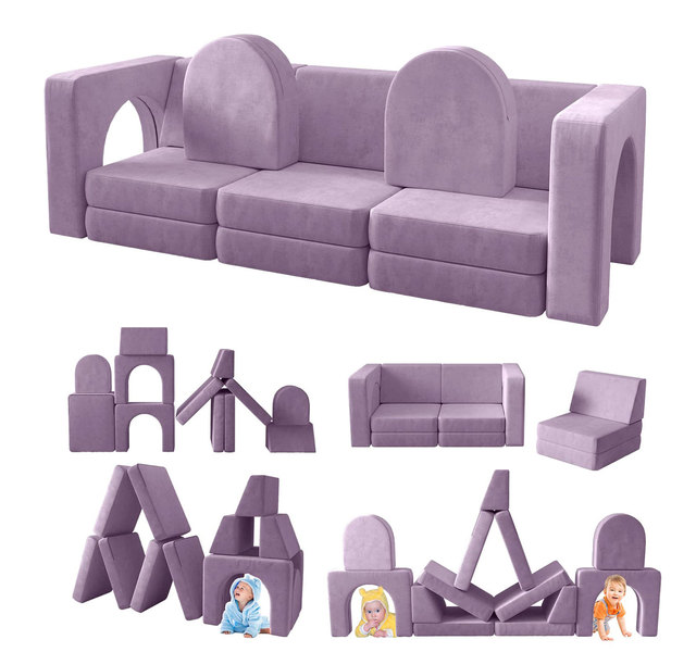 Modern Design Modular Floor Sofa Foam Play Couch for Kids & Adults Indoor Outdoor Playhouse Set for Toddlers & Babies