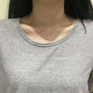사용자 정의 승마 보석 925 스털링 실버 14K 골드 도금 지르콘 우아한 말굽 펜던트 목걸이 - Product Image 3