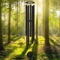 Carillon éolien musical en aluminium ajouré, style vallonnée, noir, 32 pouces, décoration d'intérieur pour patio et jardin, style américain, boîte noire