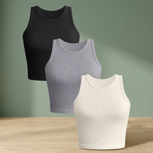 Camiseta sin mangas acanalada para mujer, cuello redondo, top de yoga, algodón y elastano, ajuste regular, moda para adultos - Product Image 2