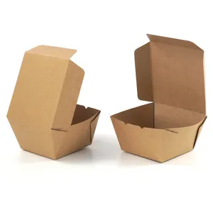 Boîte en papier Kraft 21 pièces, niveau alimentaire, taille personnalisée, frites, salade, collation marron