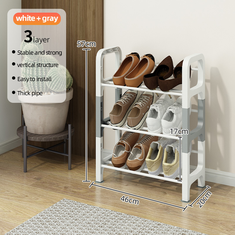Étagère à chaussures inclinée blanc-gris à 3 niveaux de 45 cm de long