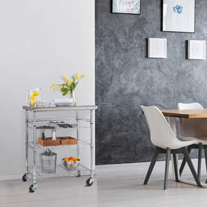 Chariot utilitaire robuste en acier inoxydable Seville Classic, étagère grillagée à 3 niveaux, plan de travail avec roulettes - Product Image 2