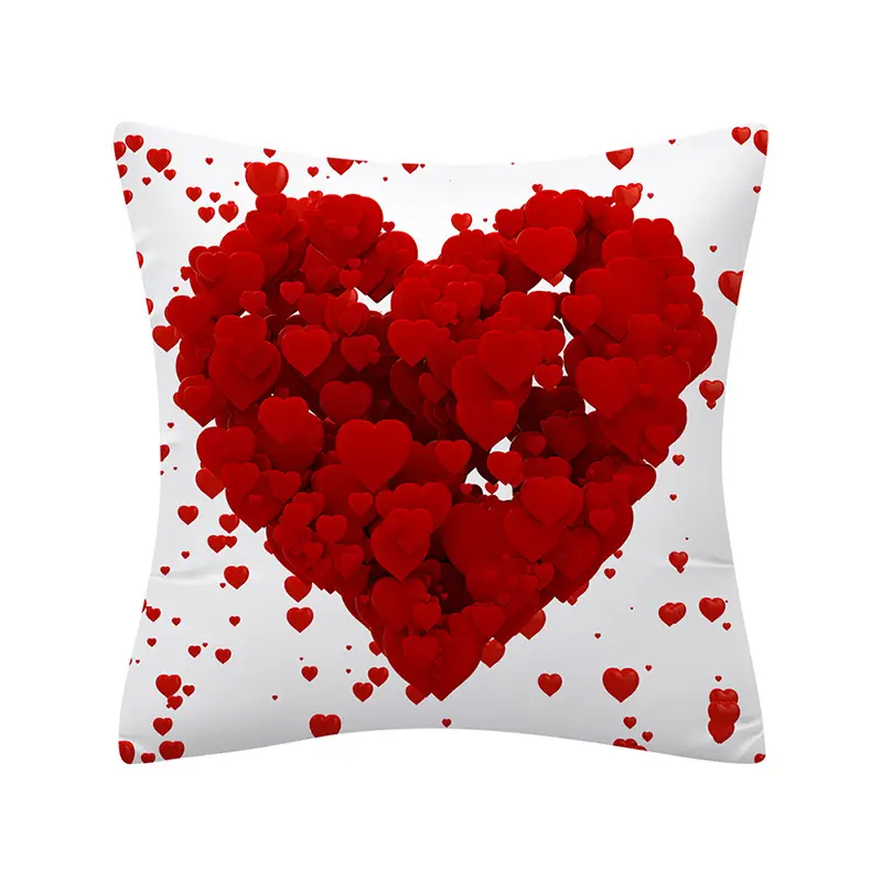 Valentines Day Home Decor Red Heart Love Print Cotton Linen Cushion Cover Pillow Case Heart Pillow Cover