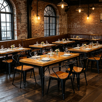 Ensemble table et chaises de restaurant commercial, structure métallique industrielle, plateau en bois, mobilier de café, taille personnalisée, bistro, café, OEM, ODM