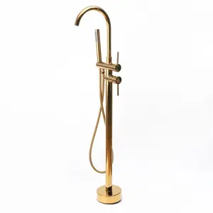 MAXERY Luxury Brass Floor Freestanding Bathtub Faucet Gold Sanitary Bathtub Faucet