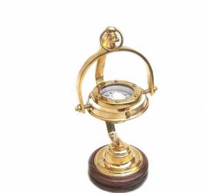 Brass Gold-Plated Finial <b>Compass</b> <b>Antique</b> Decorative Nautical Gauge Ornament UV Printed Wooden Base Desk Display Home Office - Product Image 1