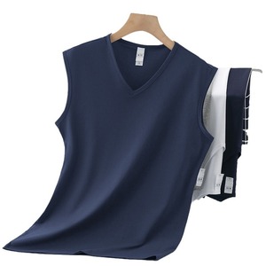 Débardeur d'été pour <span class=keywords><strong>homme</strong></span> en modal et soie glacée, à séchage rapide, couleur unie, col en V, style Normcore/Minimaliste, pour le sport et la gym - Product Image 5