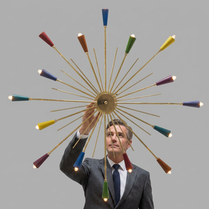 Plafonnier étoile en laiton de style moderne du milieu du siècle avec abat-jour colorés, luminaire d'intérieur pour salon - Product Image 1