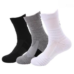 Athletic Socks Mid-Calf Breathable Sweat-Wicking For Basketball Running Outdoor Sports White Gray Black Solid Color Polyester - Product Image 1