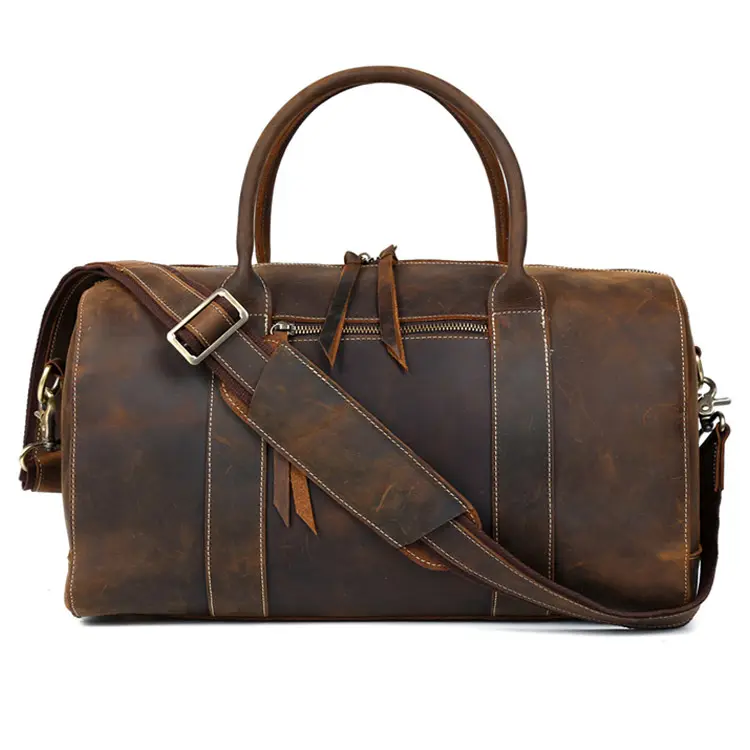 Vintage Cowhide Cow Leather Travel Bag Leather Holdall Brown Leather Duffle Bag Oem luggage travel bags