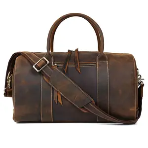Vintage Cowhide Cow Leather Travel Bag Leather Holdall Brown Leather Duffle Bag Oem