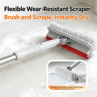 Brosse de sol en PP double face en forme de V avec grattoir, tête rotative, manche long, outil de nettoyage pour les coins et les interstices de la salle de bain
