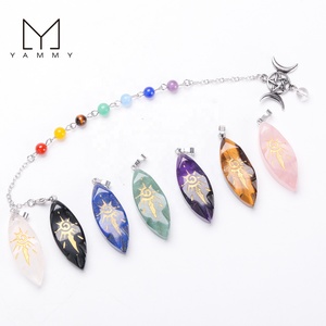 Pendentif en pierre naturelle Bijoux en pierres précieuses Cristal 7 Chakra Reiki Cristal Ovale <span class=keywords><strong>Pendule</strong></span> Colliers Pendentif pour femmes - Product Image 2