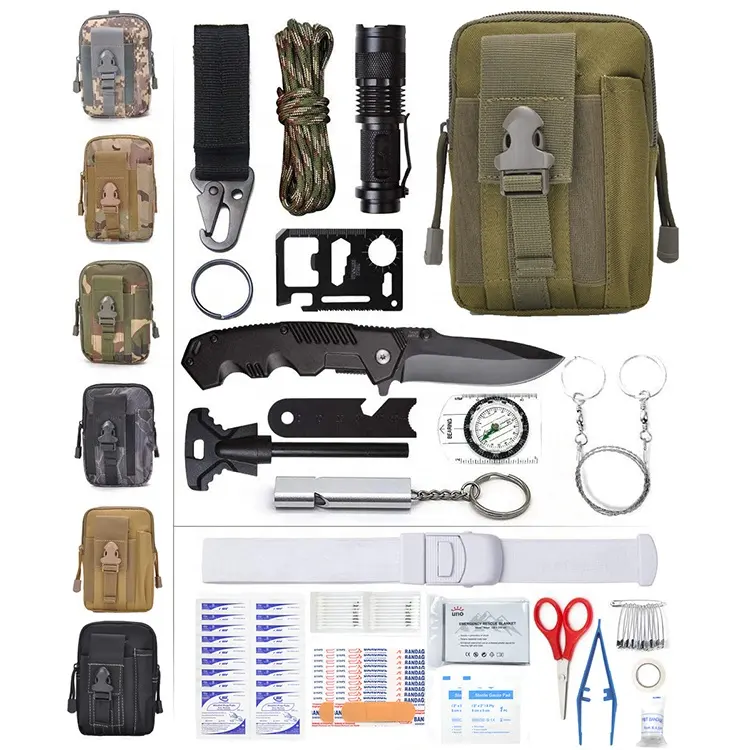 휴대용 미니 전술 Molle 관리자 파우치 생존 기어 키트 컴팩트 야외 모험 생존 키트 응급 처치 가방