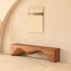 Panca in Legno Massello Wabi-Sabi con Design Unico a Onda, Panca Portascarpe per Ingresso, Soggiorno e Camera da Letto - Product Image 5
