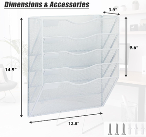 Hanging Wall <b>File</b> <b>Organizer</b> 5 Pocket Mesh Mail <b>Organizer</b> Wall Mounted with Nametag Label Wall <b>File</b> Holder for Home School White - Product Image 2
